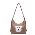 Bolso de hombro de lona marrón con bordado de perro blanco y correas ajustables - Café