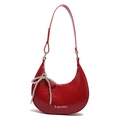 Sac hobo rouge vif en forme de croissant avec pendentif noeud et inscription Fashion - Rouge avec Pendentif