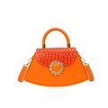 Orangefarbene Handtasche mit Krokoprägung, Sonnenblumen-Goldschnalle und Tragegriff - Orange