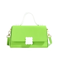 Neon green contrast shoulder bag with white braided handle and square buckle - Green