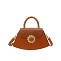 Caramel brown crocodile embossed handbag with solar gold buckle and detachable strap - Brown