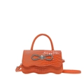 Elegant orange crocodile texture handbag with a sparkling rhinestone bow decoration - Orange