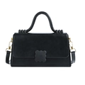 Elegant black contrast minimalist square handbag with gold hardware and top handle - Black