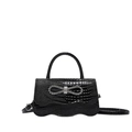 Sac à main noir à motif crocodile avec nœud en strass et bordure ondulée élégante - Noir
