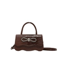 Sac à main marron foncé à motif crocodile avec nœud en strass et base en forme de coquille - Marron