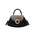 Schultertasche mit grauem Krokodilmuster, Schwarz und goldener Sonnenblume-Verzierung - Schwarz