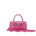 Sac à main rose fuchsia effet crocodile avec nœud en cristal et bord ondulé - Rose