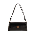 Borsa baguette vintage in vernice nera con fibbia dorata e tracolla regolabile - Nero
