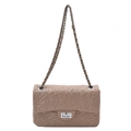 Elegante beige gesteppte Camellia-Kettentasche mit silbernem Metalldrehverschluss für Damen - Khaki