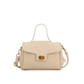 Elegante crèmewitte crossbody handtas van korrelig leer met gouden bloemvormig slot - Broken Wit