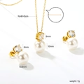 Detailed view of heart zircon pearl necklace and earrings set with dimensions in cm - Prong Set Round Zirconia Style (SE26440AG)