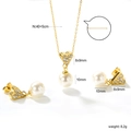 Detailed size view of gold heart necklace and pearl earrings set with 10mm diameter pearls - Pave Heart Zirconia Style (SE26480AG)