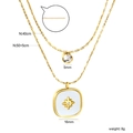 Collier double couche doré avec pierre blanche et pendentif carré motif étoile - Style Étoile de Coquille Blanche Dorée (NE2E740AG)