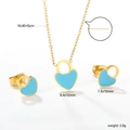 Detailed specs of gold heart jewelry set with light blue enamel and 40+5cm chain length - Gold Blue Heart Style (SE26510KG)