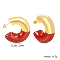 Retro C-vormige tweekleurige oorbellen van verguld roestvrij staal in goud en rood - Goud Rood Stiksel (EA33400EG)