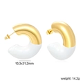 Elegante C-vormige goudkleurige en witte emaille oorbellen, maat 10,3x31,2mm - Goud Wit Stiksel (EA33400AG)