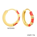 Detail showing 14x13.4mm gold plated hoop earrings with red enamel and zircon stones - Red Bamboo Style (EA33940MG)