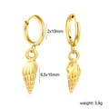 Gold stainless steel shell drop hoop earrings with textured spiral shell charm for women - Conch Style (EA5C6401G)