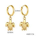 Detailed view of 18K gold plated sea turtle earrings with 2x10mm rings and dimensions - Turtle Style (EA5C6101G)