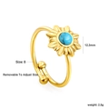 Detail showing 12.3mm sunflower ring with blue turquoise stone and adjustable band - Size 8 (Adjustable) / Sunflower Sun Flower Style (RI1512K8G)