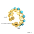 Detail shot of 9mm adjustable gold double-layer ring with turquoise stone inlay - Size 8 (Adjustable) / Double Row Bohemian Style (RI1518K8G)