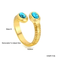Detail view of gold adjustable ring with two turquoise stones and size 8 dimensions - Size 8 (Adjustable) / Double Oval Turquoise Style (RI1519K8G)