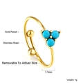 Detail of adjustable gold-plated stainless steel ring featuring three blue stones - Size 8 (Adjustable) / Triangle Three Stone Style (RI132001G)