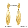 Detail view of gold drop earrings with dimensions showing spiral texture and 18k plating - Long Leaf Drop Earrings with Spiral Texture (EA5C6801G)