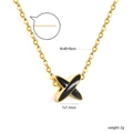 18K vergoldete Edelstahl X-Halskette mit Herz-Anhänger Maße 40+5cm Gewicht 2g - Gold Feine Kette X-Form Schwarz Emaille Stil (NE2D610BG)