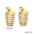Golden U-shaped earrings with micro-inlaid diamonds measuring 6.4x35.9mm and weighing 3.4g - Gold Three-Row Diamond U-Shape (EA5C16A0G)