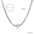 Elegant stainless steel box chain necklace with a 6mm round cubic zirconia pendant - Silver Box Chain Zircon Pendant (NE2F970AS)