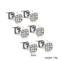 Drie paar kleine zilveren vierkante oorknopjes met fonkelende zirkonia-steentjes - 3 paar set / Zilver