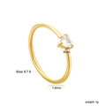 Detail shot of heart-cut cubic zirconia ring in gold stainless steel with size specs - US 6 / Heart Zirconia Style (RI1656A6-8G)