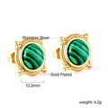 Détail de boucles d'oreilles en acier doré 12,2mm avec incrustation ronde en malachite - Style Clou à Texture Malachite Ronde (EA57660JG)