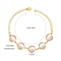 Macro detail of gold-plated stainless steel bracelet with 12mm pink cat eye stones - Gold Pink Cat Eye Stone Style (BR216401G)