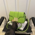 Neon green crocodile pattern small square bag with luxury gold buckle and shoulder strap - Green