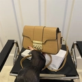Brown crocodile embossed small square crossbody bag with gold BB logo hardware - Khaki