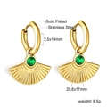 Gold-plated stainless steel fan earrings with green gemstones in a geometric luxury style - Fan Shaped Green Gemstone Earrings