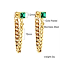 Detail of long gold-plated stainless steel earrings with square green gems and chains - Square Green Gem Double Chain Long Drop Earrings (EA57500JG)