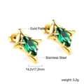 Macro view of gold-plated stainless steel star earrings with green marquise gem - Cross Star Marquise Green Gem Stud Earrings (EA57750JG)