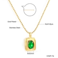 Detail of green zircon pendant on 18K gold plated stainless steel bead chain necklace - Oval Green Gem Bead Chain Necklace (NE2D270JG)