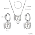 Detailoverzicht van de 10mm parelsieradenset met roestvrijstalen ketting specificaties - Zilveren Vierkant Frame Parel Stijl (SE25671AS)