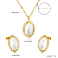 Detailed view of gold pearl jewelry set including necklace and earrings with dimensions - White Imitation Pearl (SE25871AG)