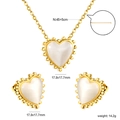 Details der Herz-Katzenauge-Schmuckset mit Maßen und 45+5 cm Halskette in Gold-Finish - Weißer Stil (SE25890AG)