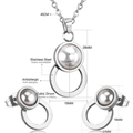 Detailed view of stainless steel jewelry set featuring faux pearls and cubic zirconia - Silver Minimalist Pearl Double Ring Style (SE212101S)