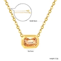 Detalle del collar de acero chapado en oro de 18K con medidas y peso especificados - Estilo de Circón Rectangular Champaña (NE2F010GG)
