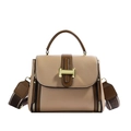 Borsa a tracolla bicolore cammello e marrone con tracolla jacquard e fibbia dorata - Cachi