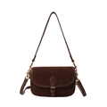 Retro dunkelbraune Wildleder-Satteltasche mit antiken Bronzebeschlägen und Lederriemen - Braun