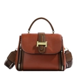 Borsa a mano strutturata marrone con trama litchi e tracolla a motivi geometrici - Marrone