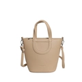 Elegant beige bucket bag in lychee pattern leather with detachable crossbody strap - Khaki